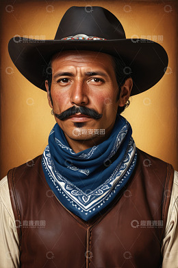 戴牛仔帽留小胡子的男人肖像