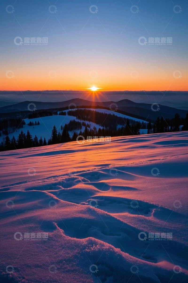 高清大图下载【趣麦麦图】雪山日出自然风光