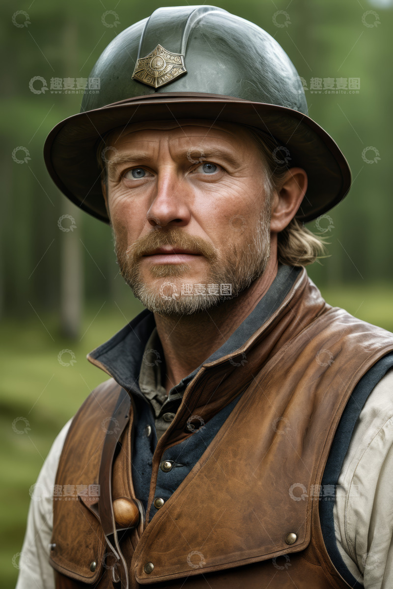 高清大图下载【趣麦麦图】戴头盔穿皮背心的男子肖像