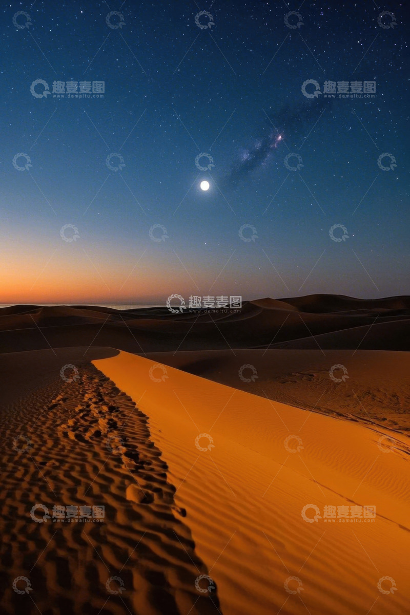 高清大图下载【趣麦麦图】沙漠月夜星空全景
