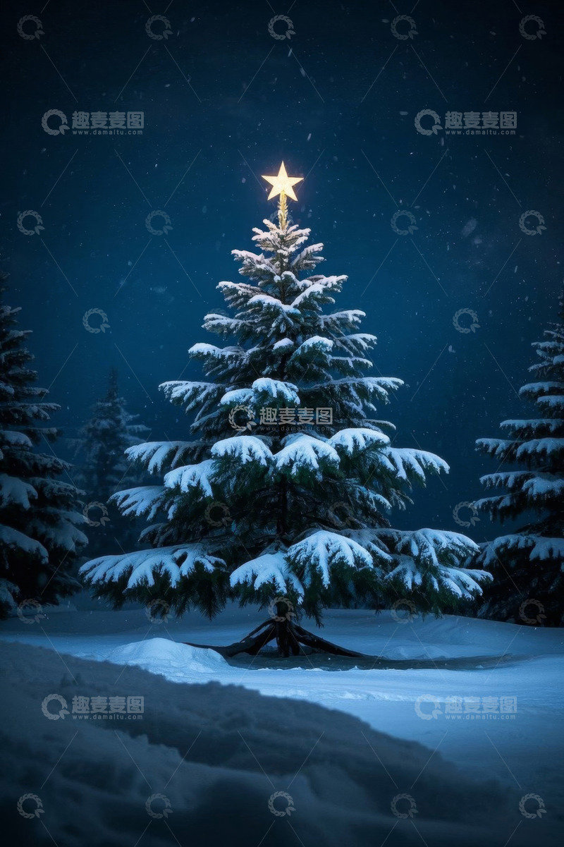 高清大图下载【趣麦麦图】雪夜中的圣诞树