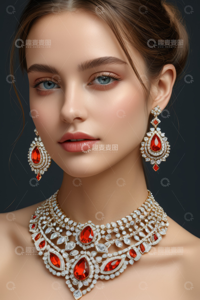 高清大图下载【趣麦麦图】佩戴珠宝首饰的女性特写