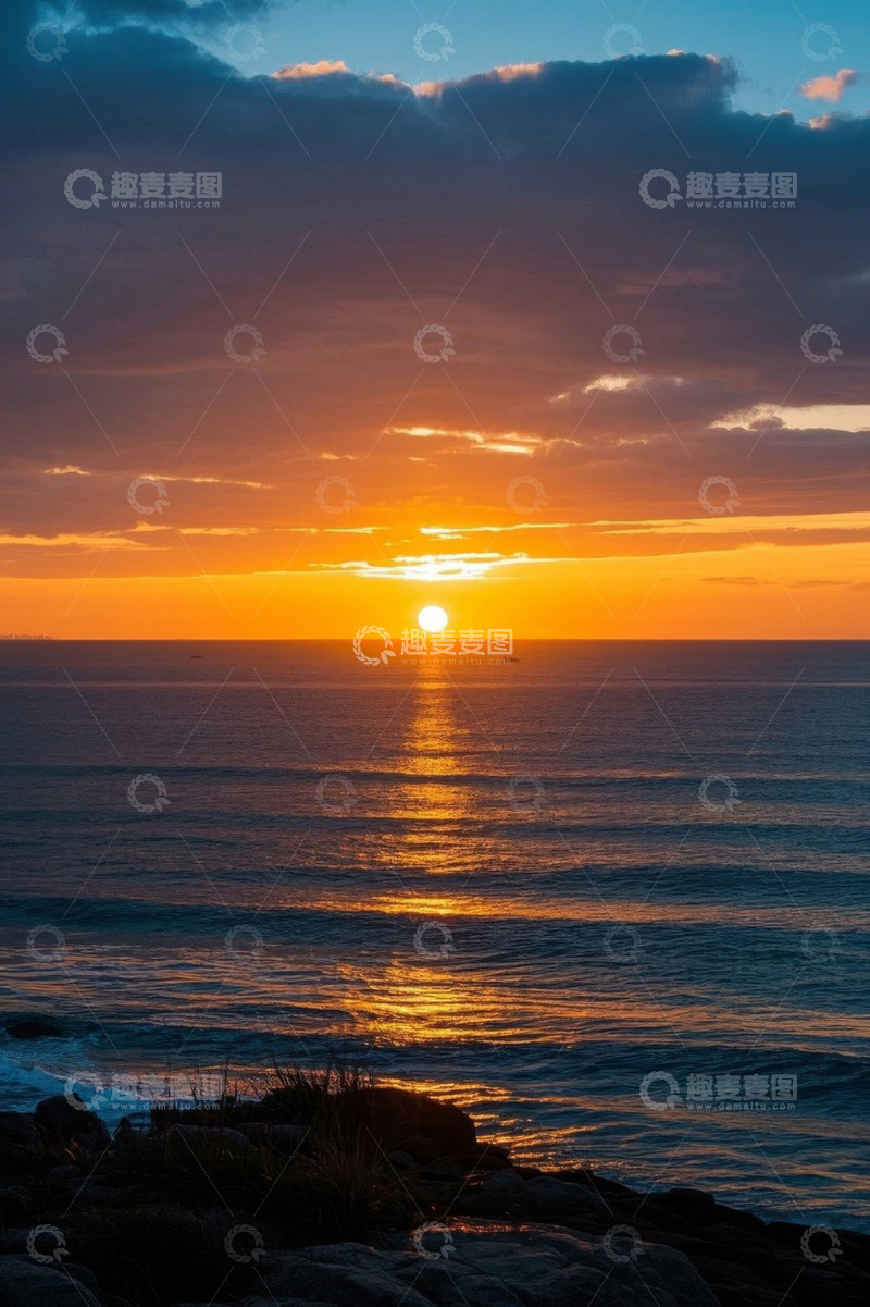 高清大图下载【趣麦麦图】海上日落全景