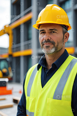 建筑工地戴安全帽的工人肖像