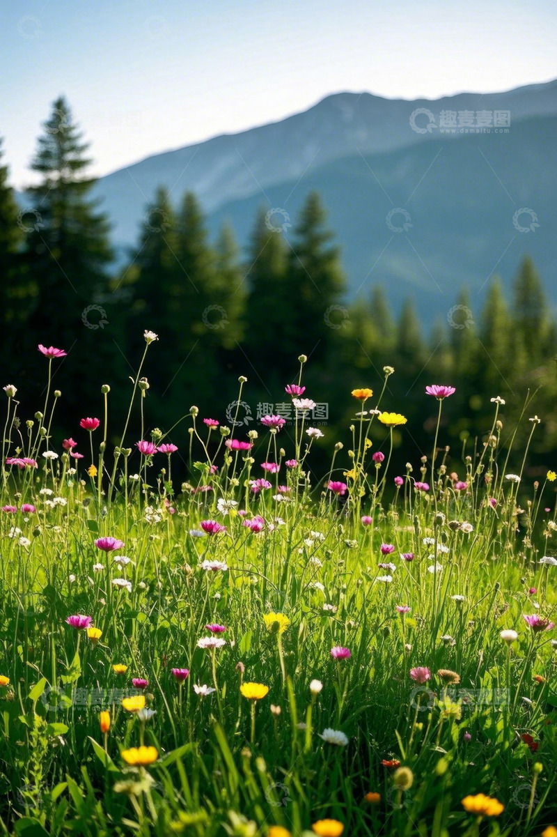 高清大图下载【趣麦麦图】山间草地盛开的多彩野花