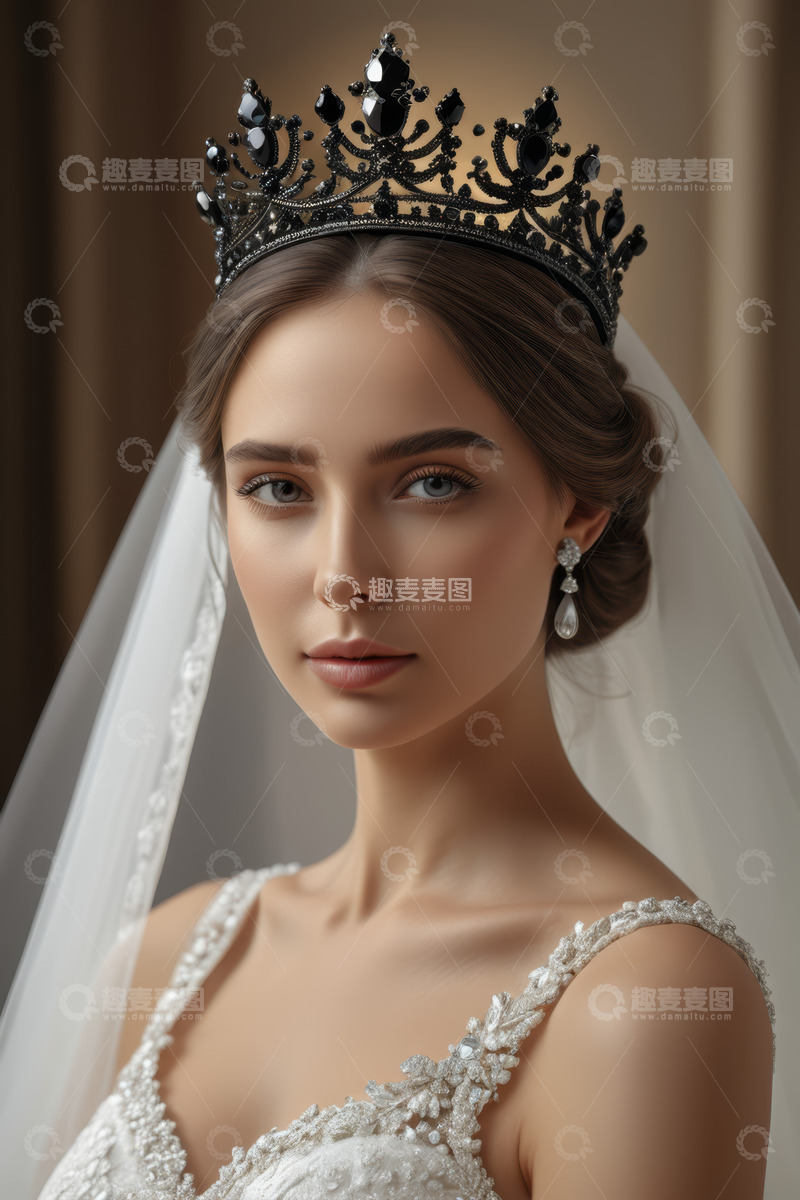 高清大图下载【趣麦麦图】戴皇冠新娘婚纱肖像特写