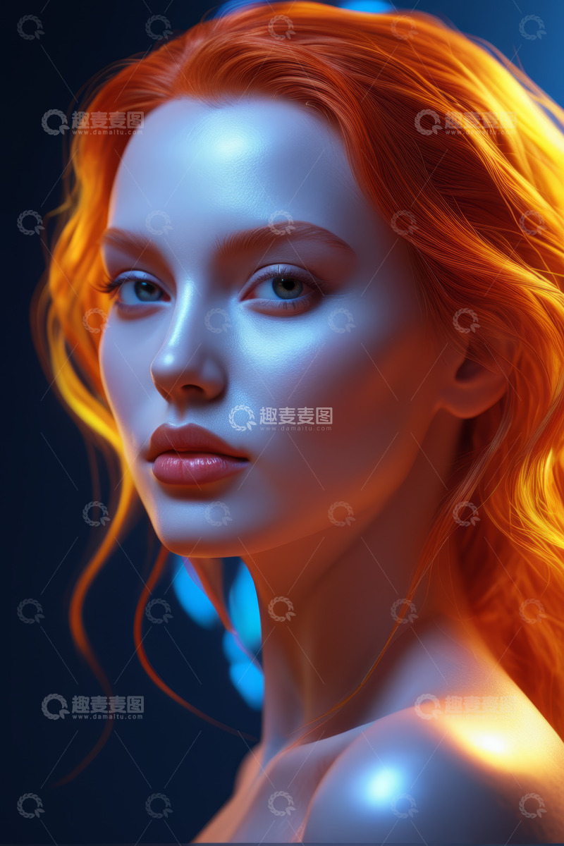 高清大图下载【趣麦麦图】红发女子特写肖像