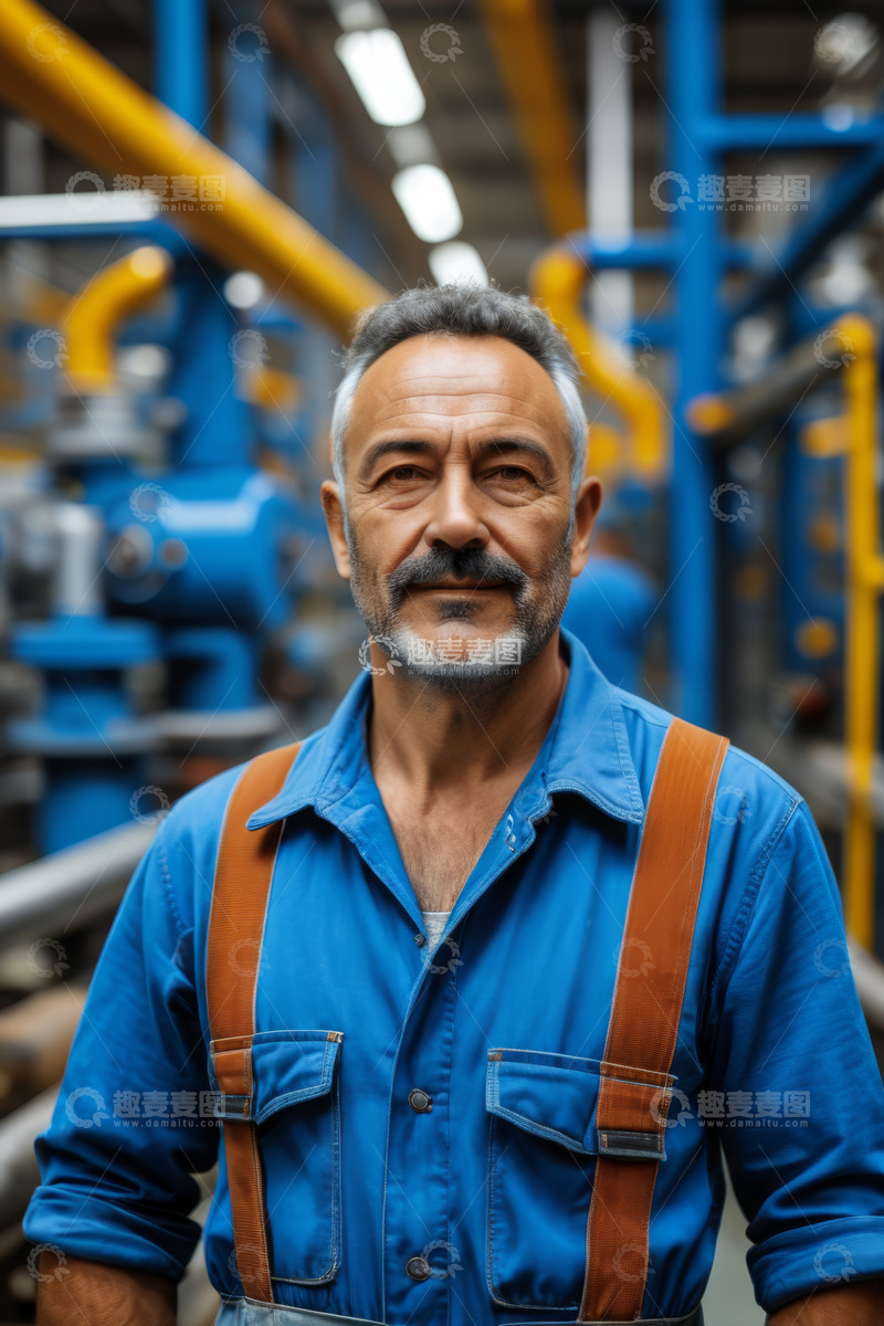 高清大图下载【趣麦麦图】工厂工人工装正面特写