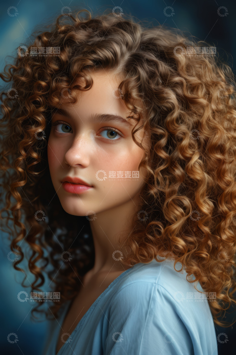 高清大图下载【趣麦麦图】卷发女孩肖像特写