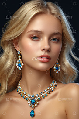 佩戴珠宝首饰的金发女子肖像