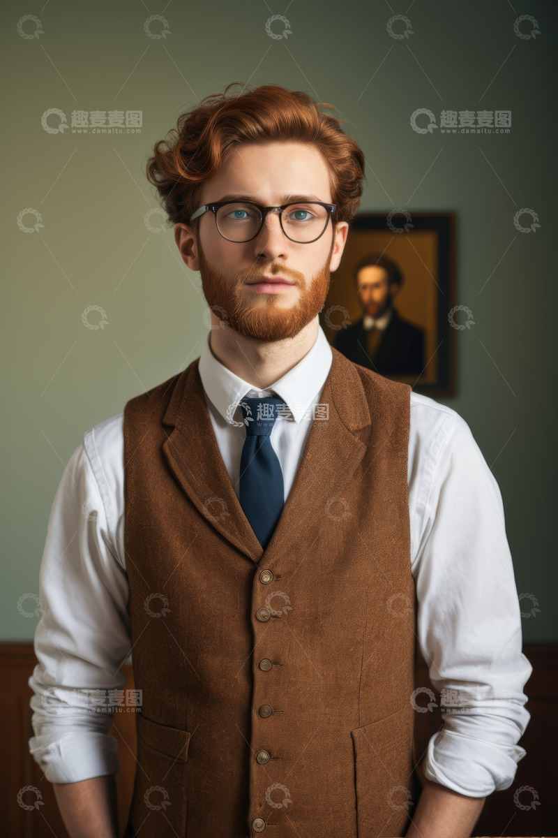 高清大图下载【趣麦麦图】穿着复古服饰的红发男子