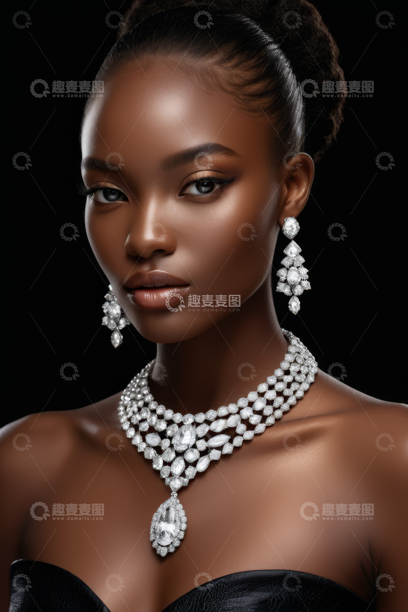高清大图下载【趣麦麦图】佩戴珠宝首饰的黑人女性肖像