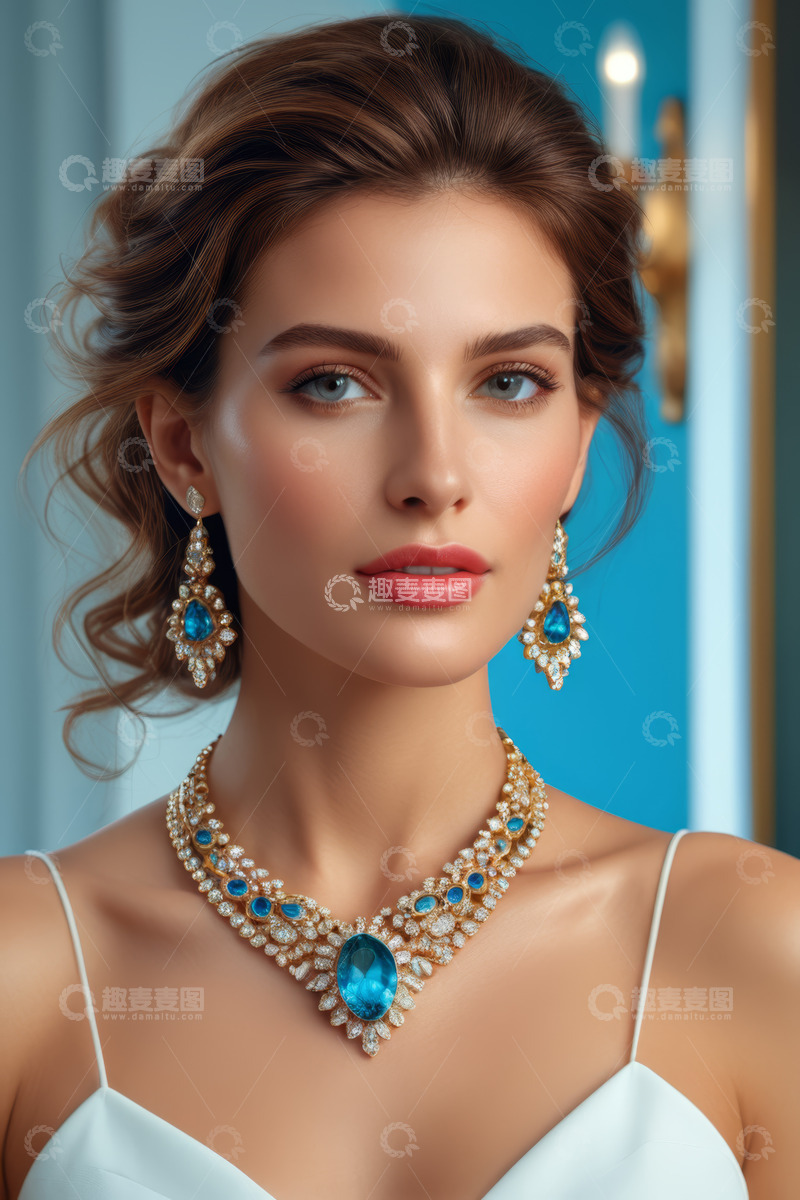 高清大图下载【趣麦麦图】佩戴珠宝首饰的美丽女性肖像