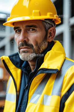 戴安全帽的建筑工人特写