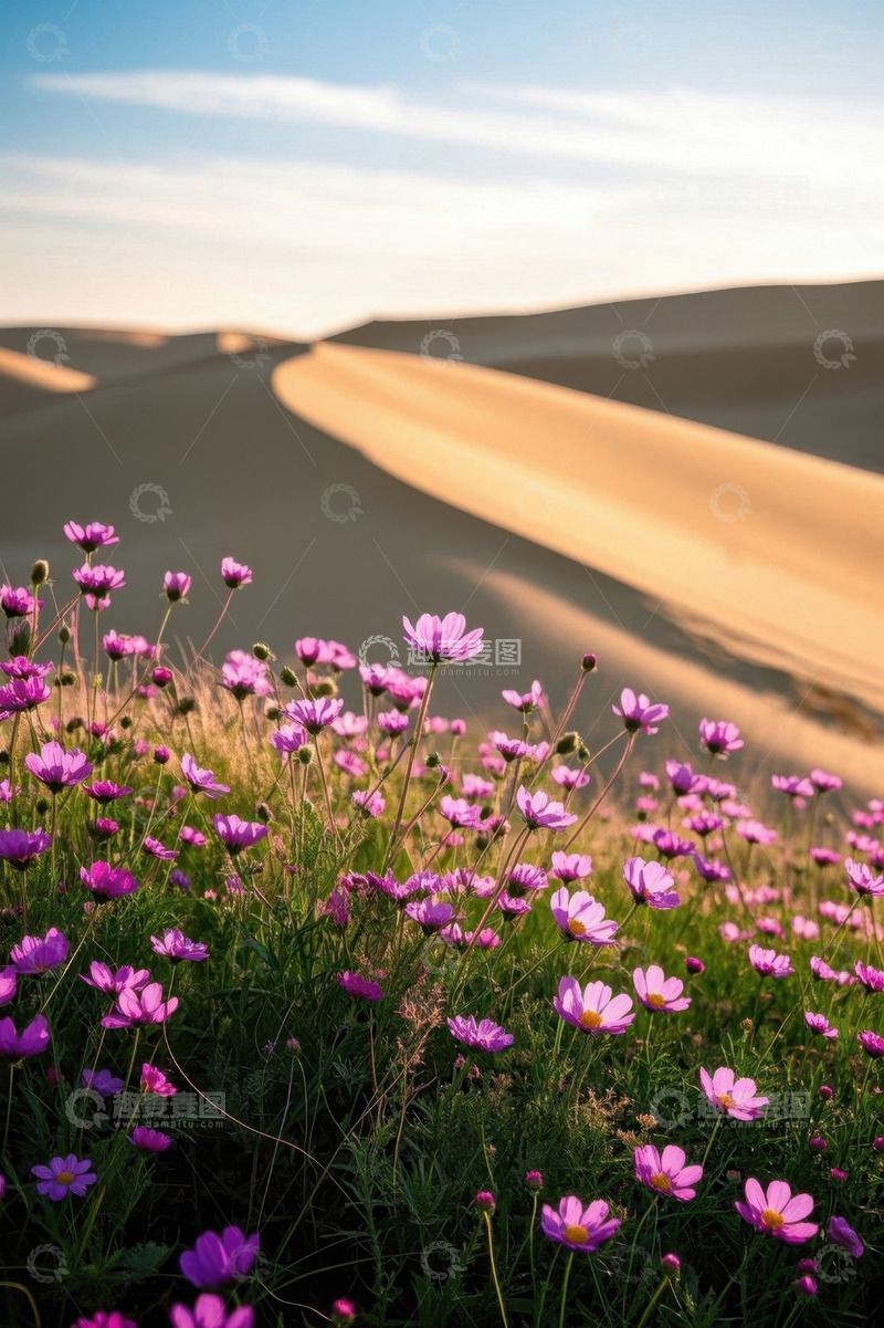 高清大图下载【趣麦麦图】沙漠边缘绽放的紫色野花