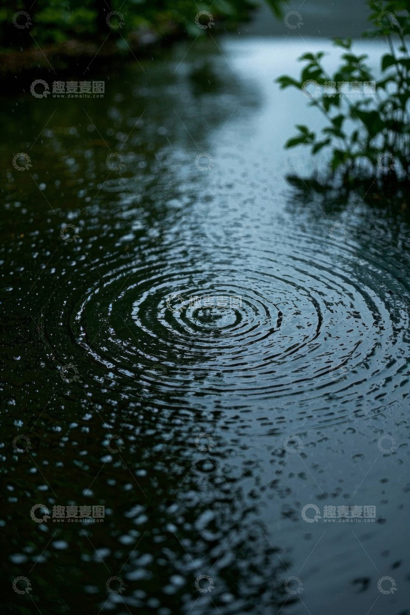 高清大图下载【趣麦麦图】雨滴落入水面形成的涟漪