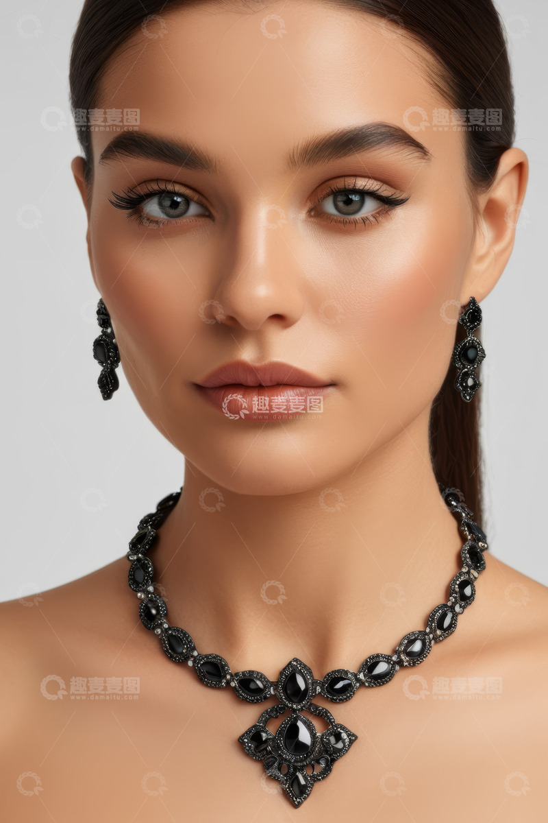 高清大图下载【趣麦麦图】佩戴珠宝首饰的女性特写