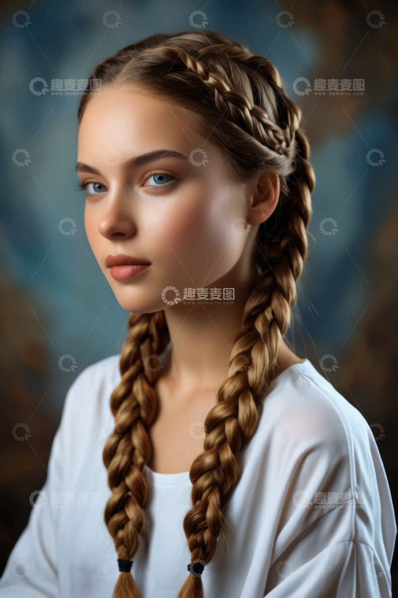 高清大图下载【趣麦麦图】双麻花辫年轻女孩肖像