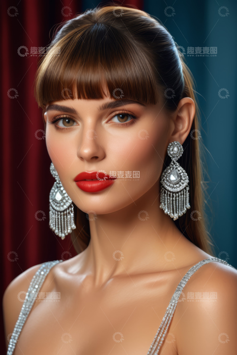 高清大图下载【趣麦麦图】戴华丽耳环的时尚女性肖像