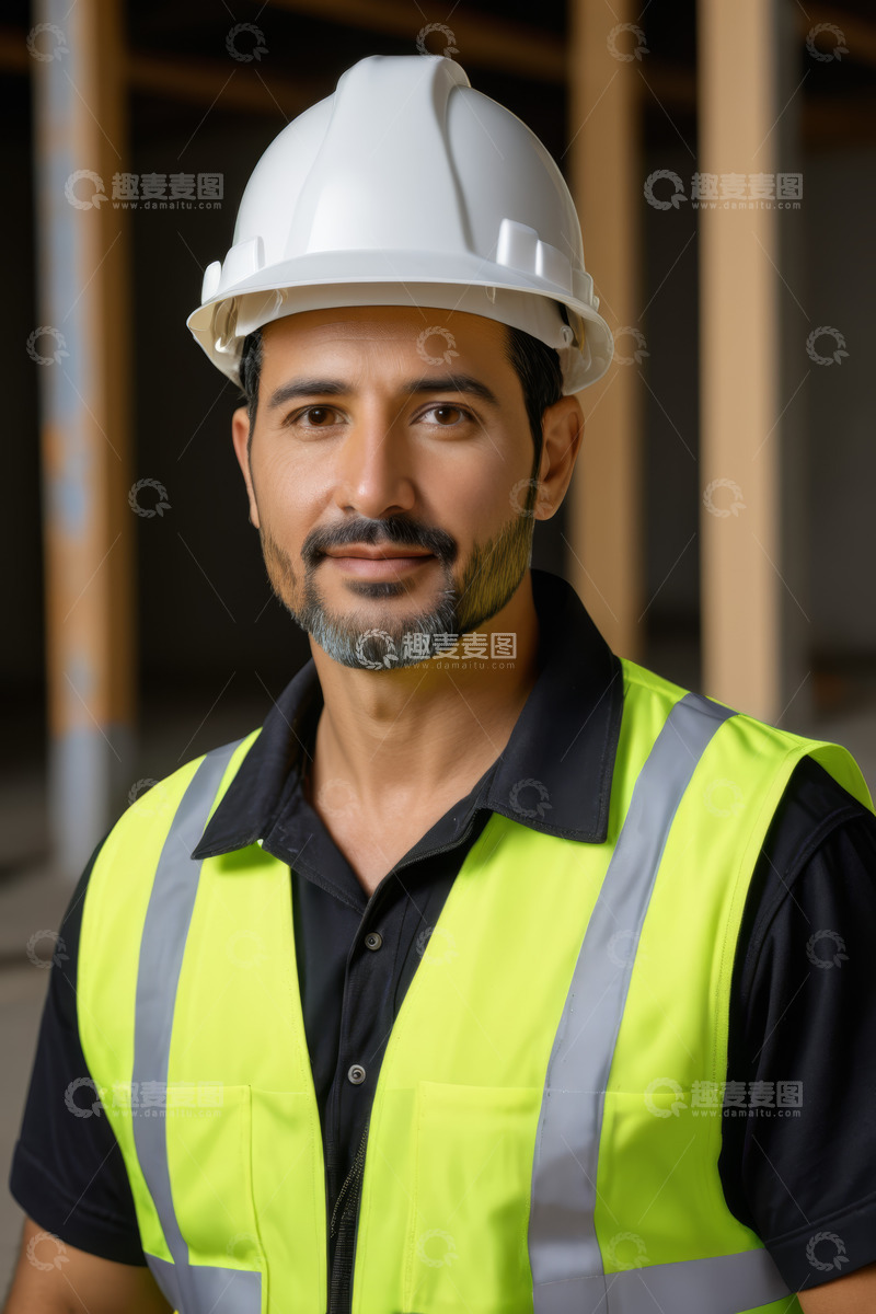 高清大图下载【趣麦麦图】穿着反光背心的建筑工人肖像