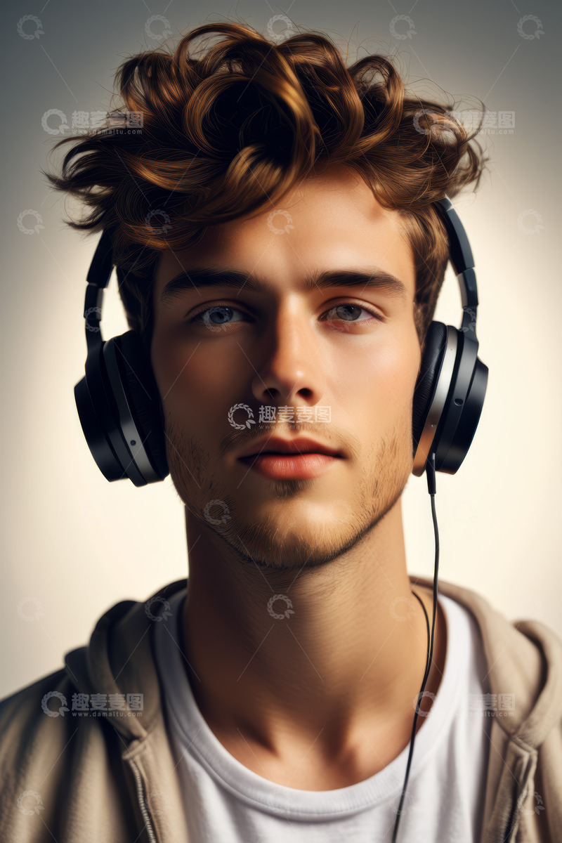 高清大图下载【趣麦麦图】戴耳机年轻男性肖像