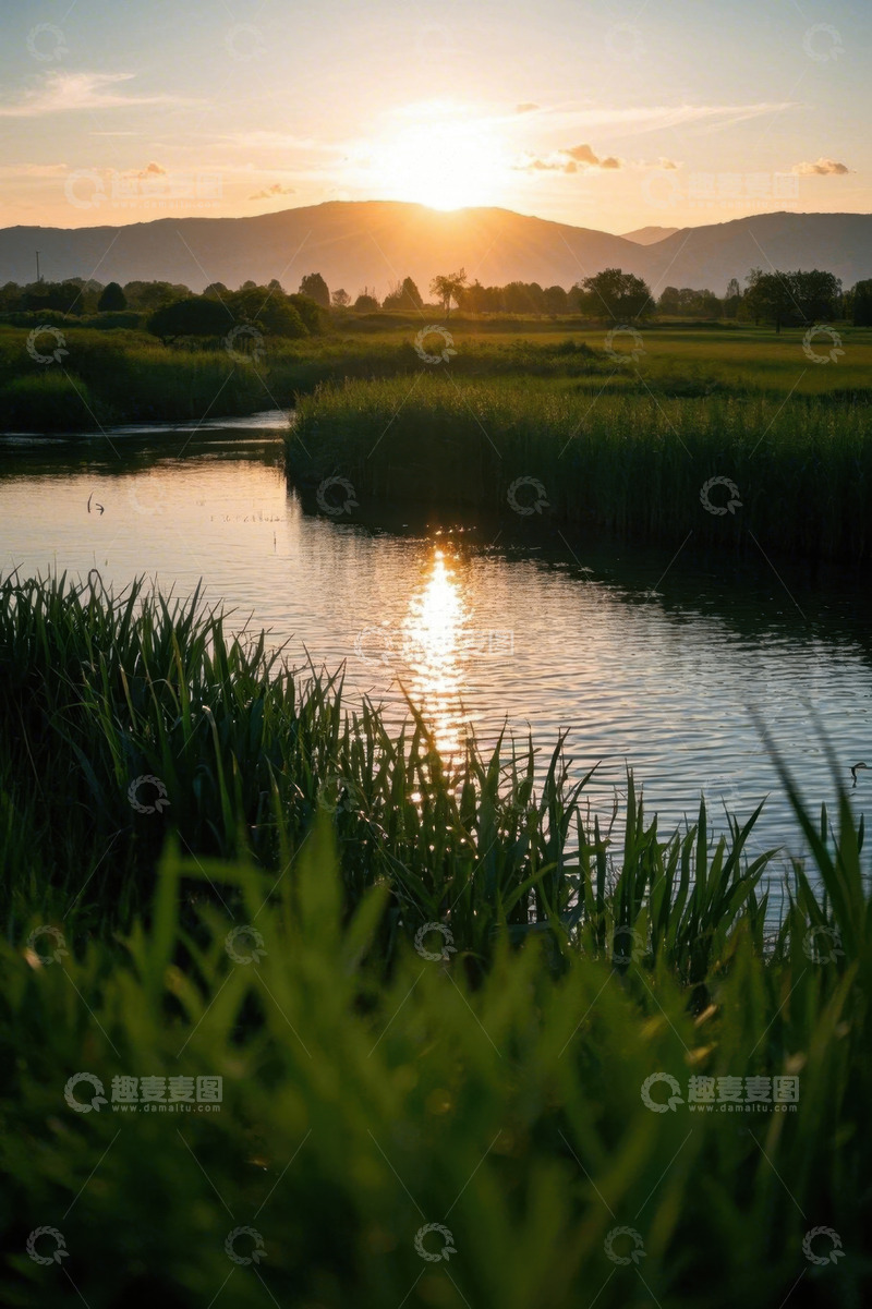 高清大图下载【趣麦麦图】河畔日落自然风光