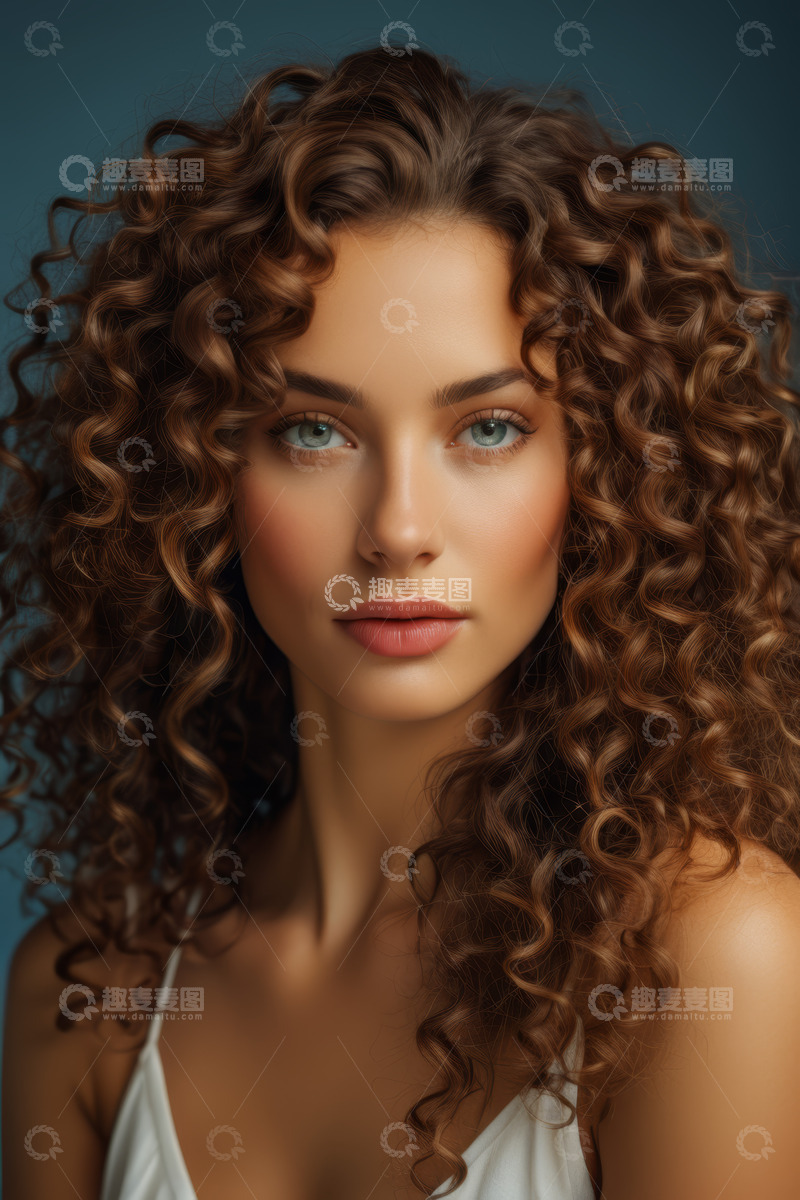高清大图下载【趣麦麦图】卷发女子特写肖像