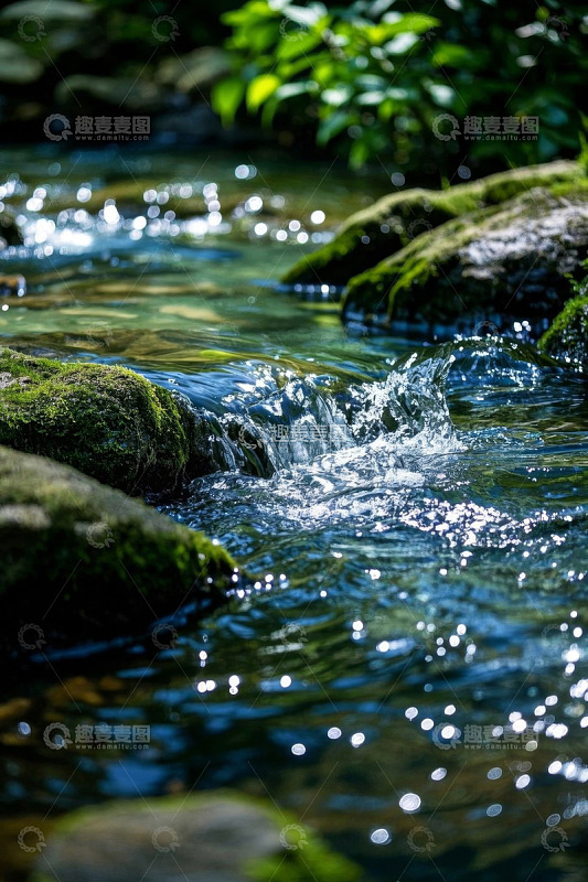 自然溪流中的流水与岩石