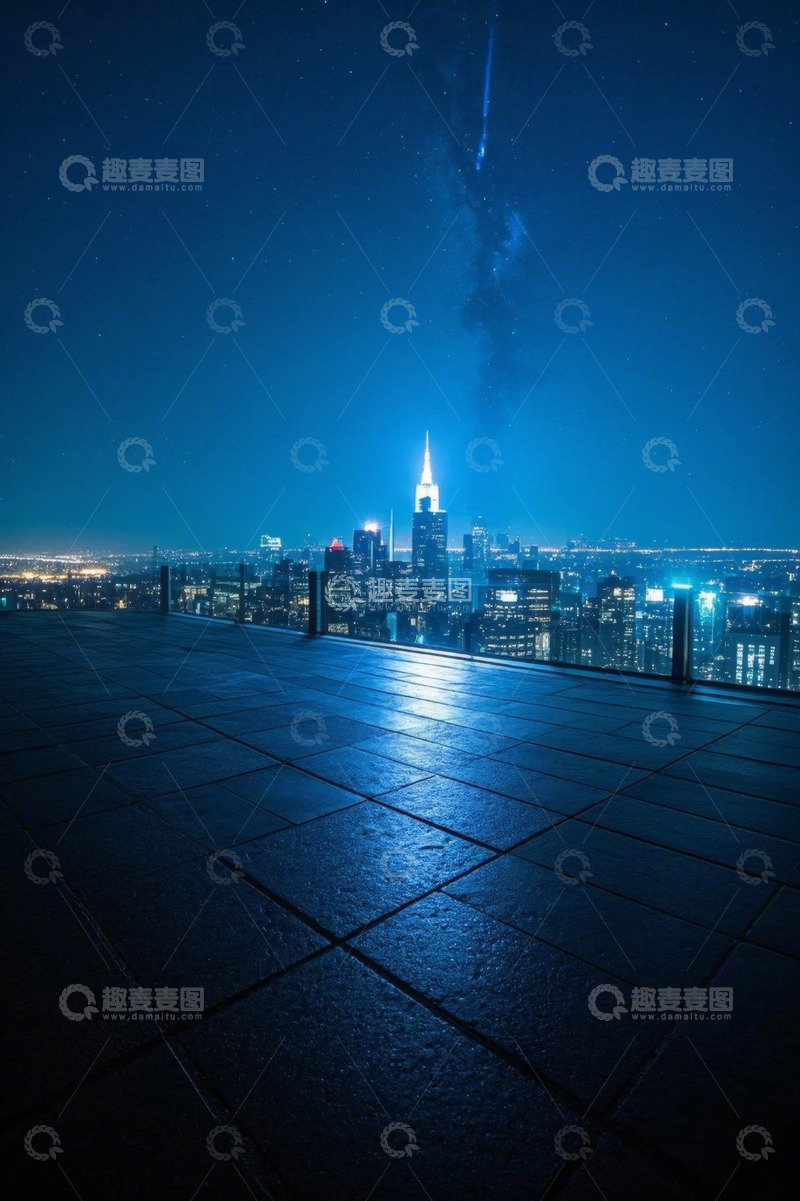 高清大图下载【趣麦麦图】夜晚城市天际线与星空景观