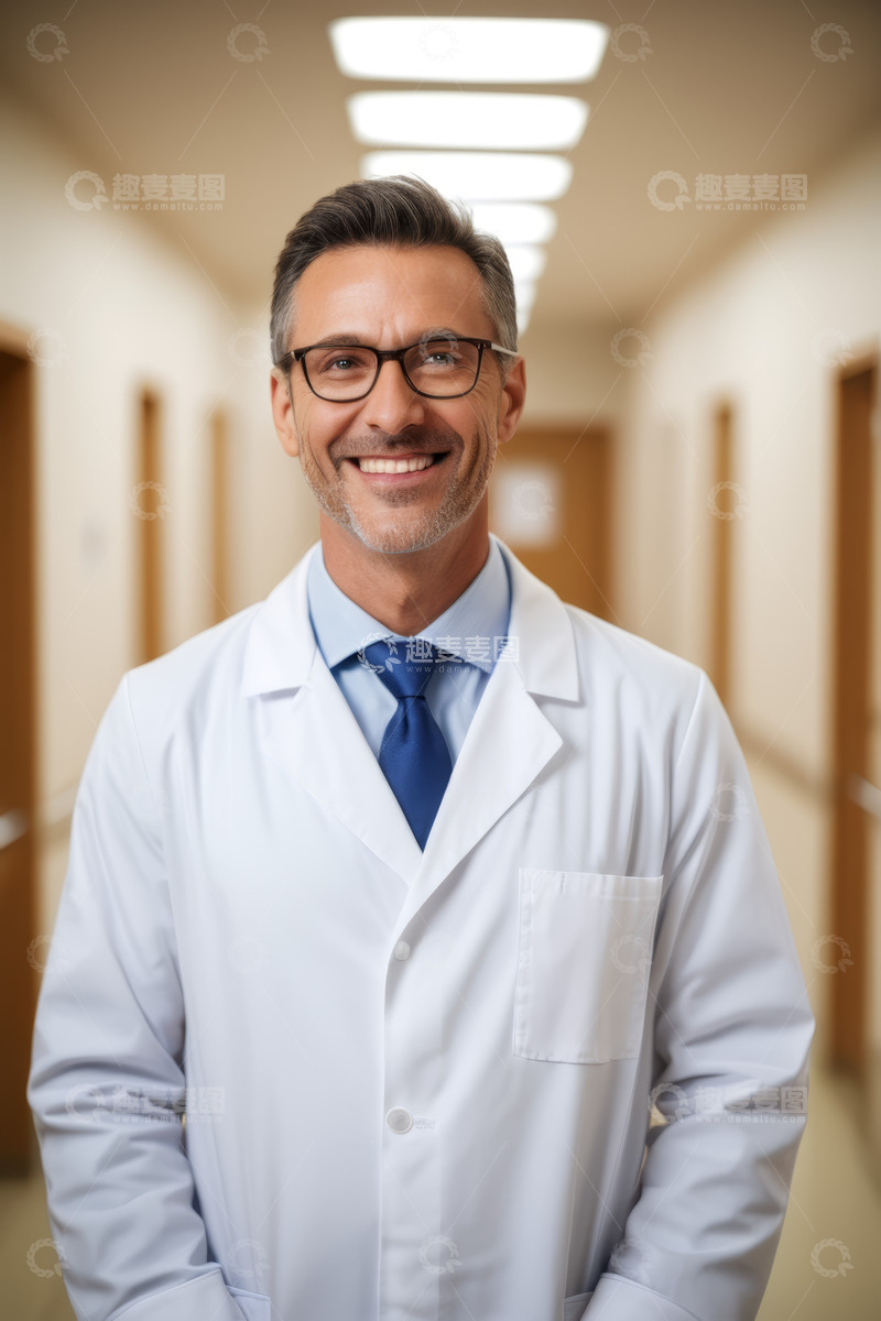 高清大图下载【趣麦麦图】医院走廊里微笑的男医生
