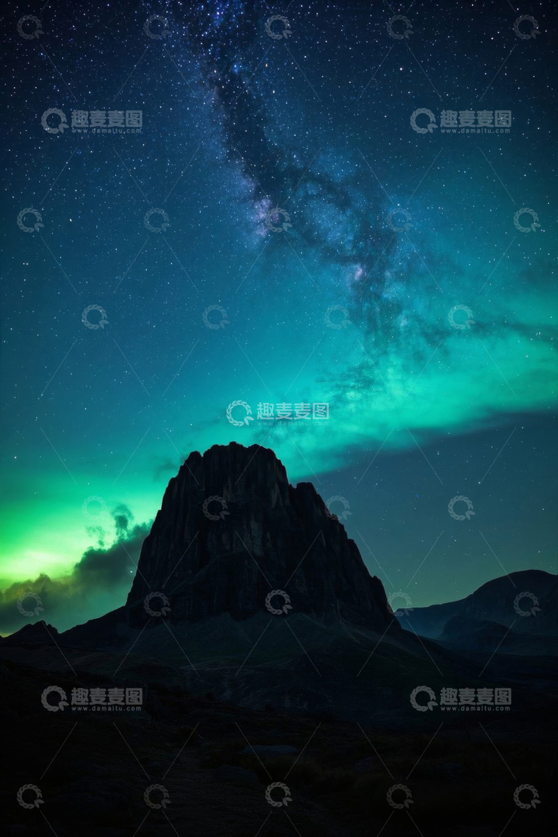 高清大图下载【趣麦麦图】夜空下山峰与银河系景观