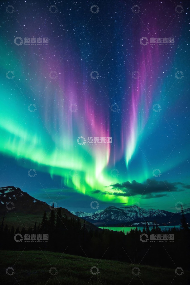 高清大图下载【趣麦麦图】夜空下的绚丽北极光风景