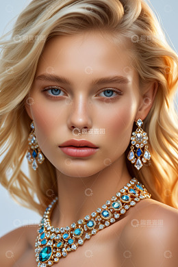 佩戴珠宝首饰的金发女子特写