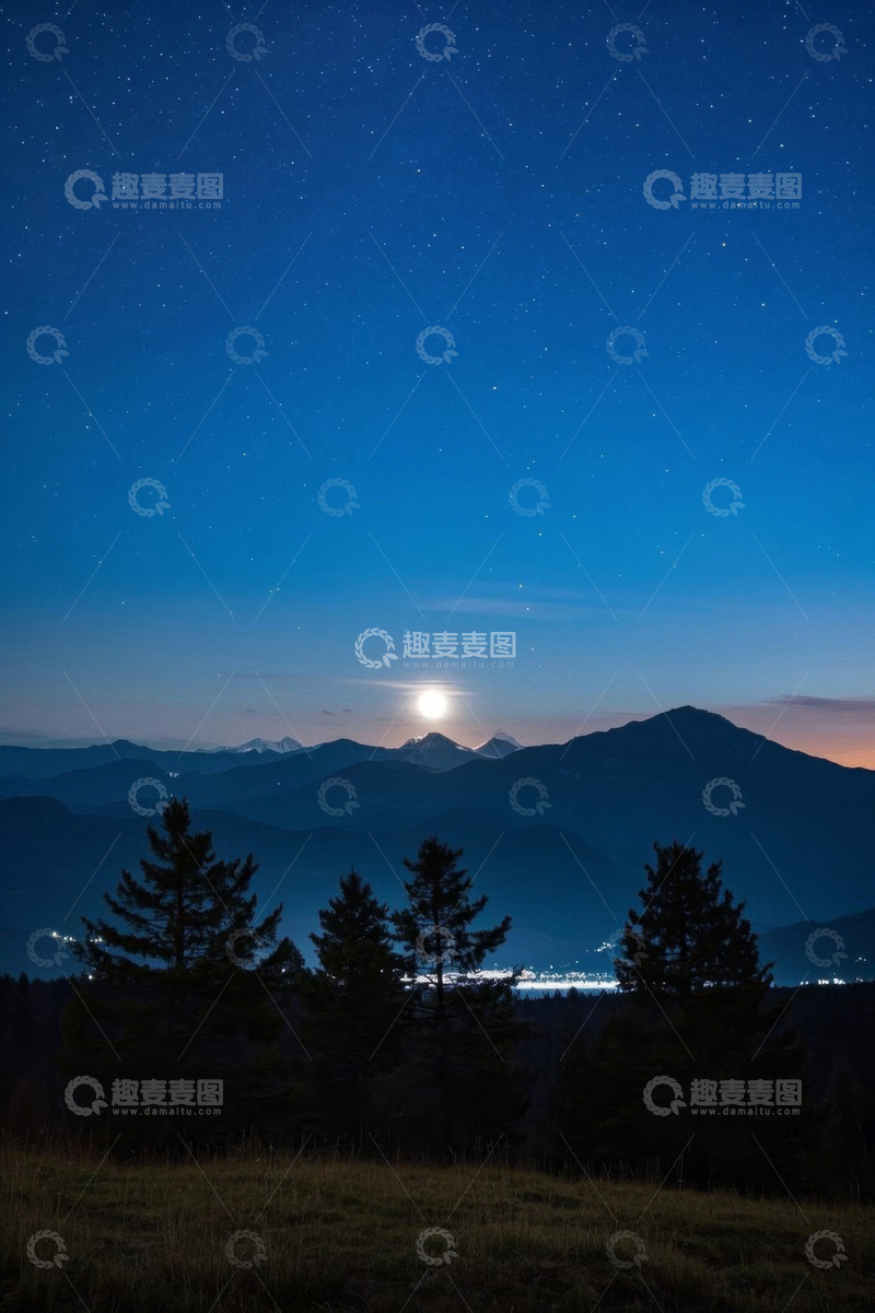 高清大图下载【趣麦麦图】山间月夜星空自然风光