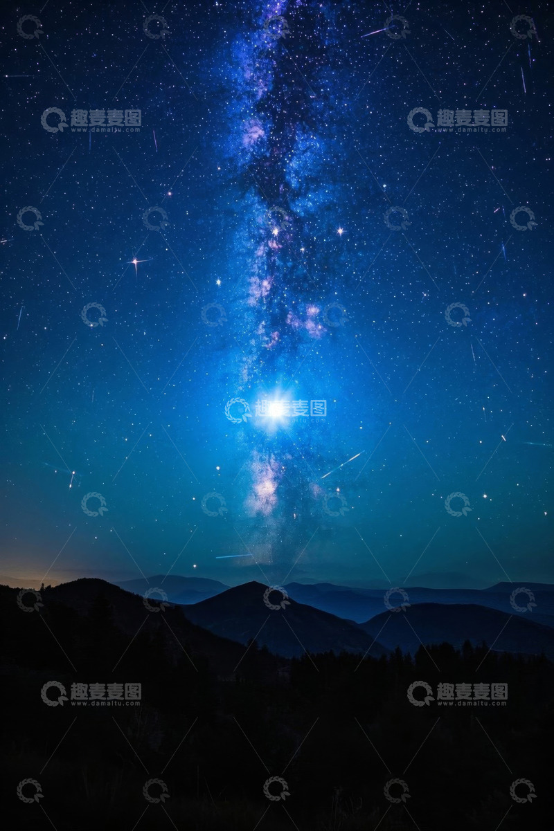 高清大图下载【趣麦麦图】夜空下的山脉与璀璨星河