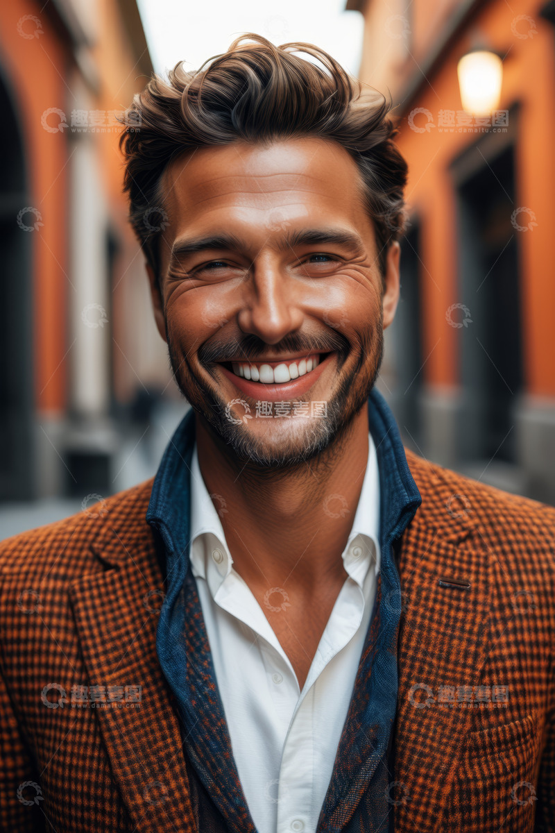 高清大图下载【趣麦麦图】街道中微笑的时尚男士
