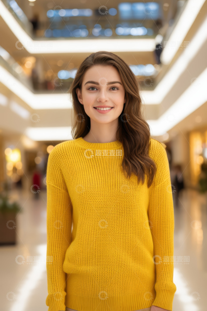 高清大图下载【趣麦麦图】商场内微笑的年轻女子