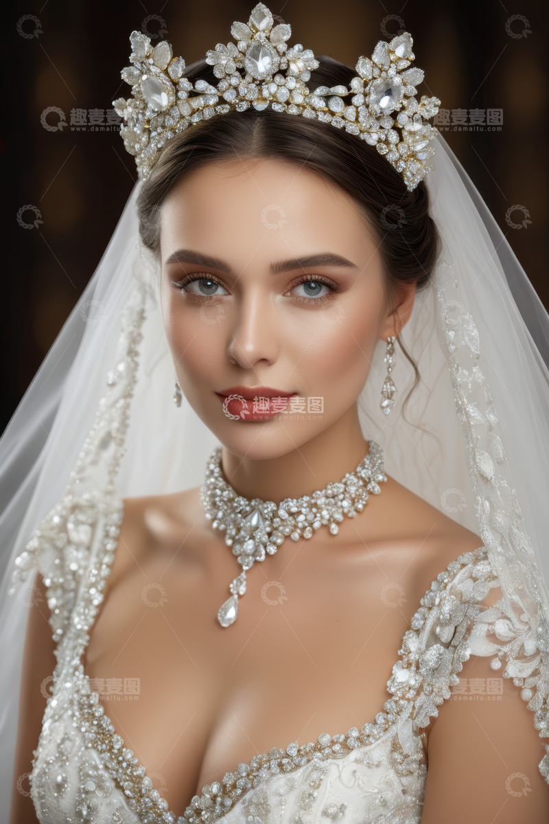 高清大图下载【趣麦麦图】戴皇冠新娘半身特写