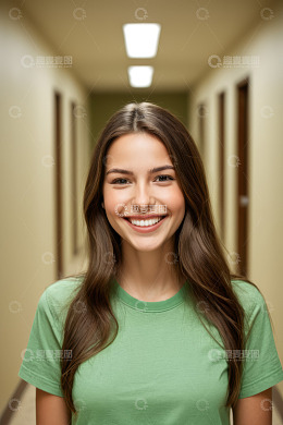 走廊里微笑的年轻女子