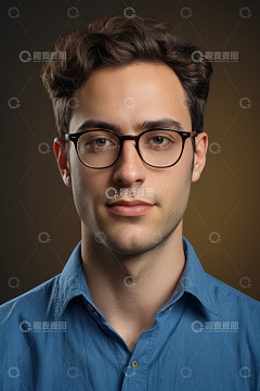 戴眼镜年轻男子肖像特写
