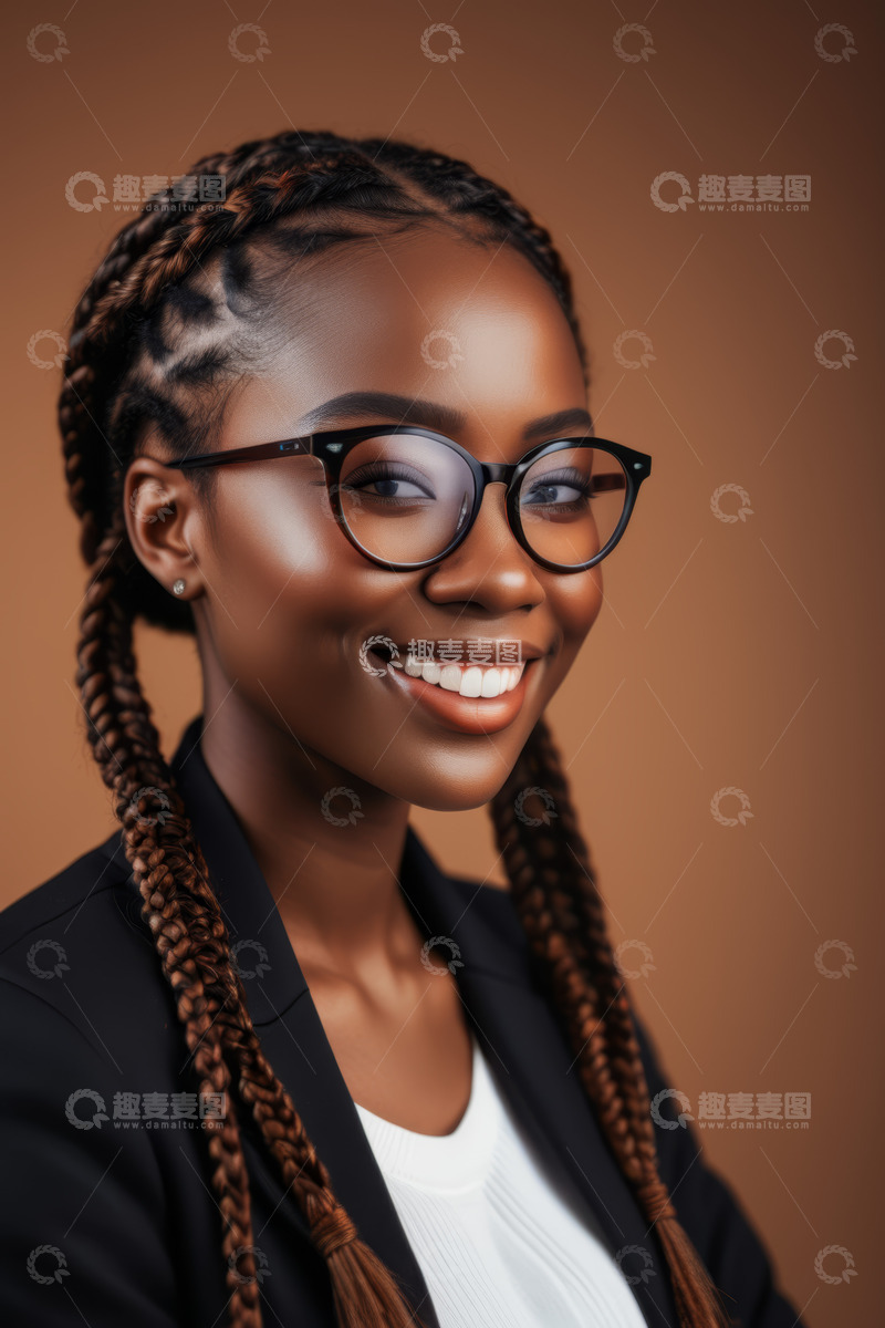 高清大图下载【趣麦麦图】戴眼镜微笑的非洲裔职业女性