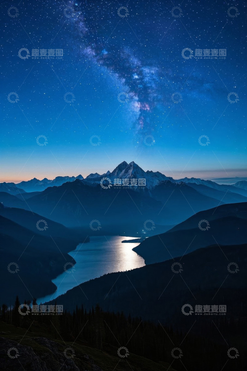 高清大图下载【趣麦麦图】星空下的高山湖泊景观
