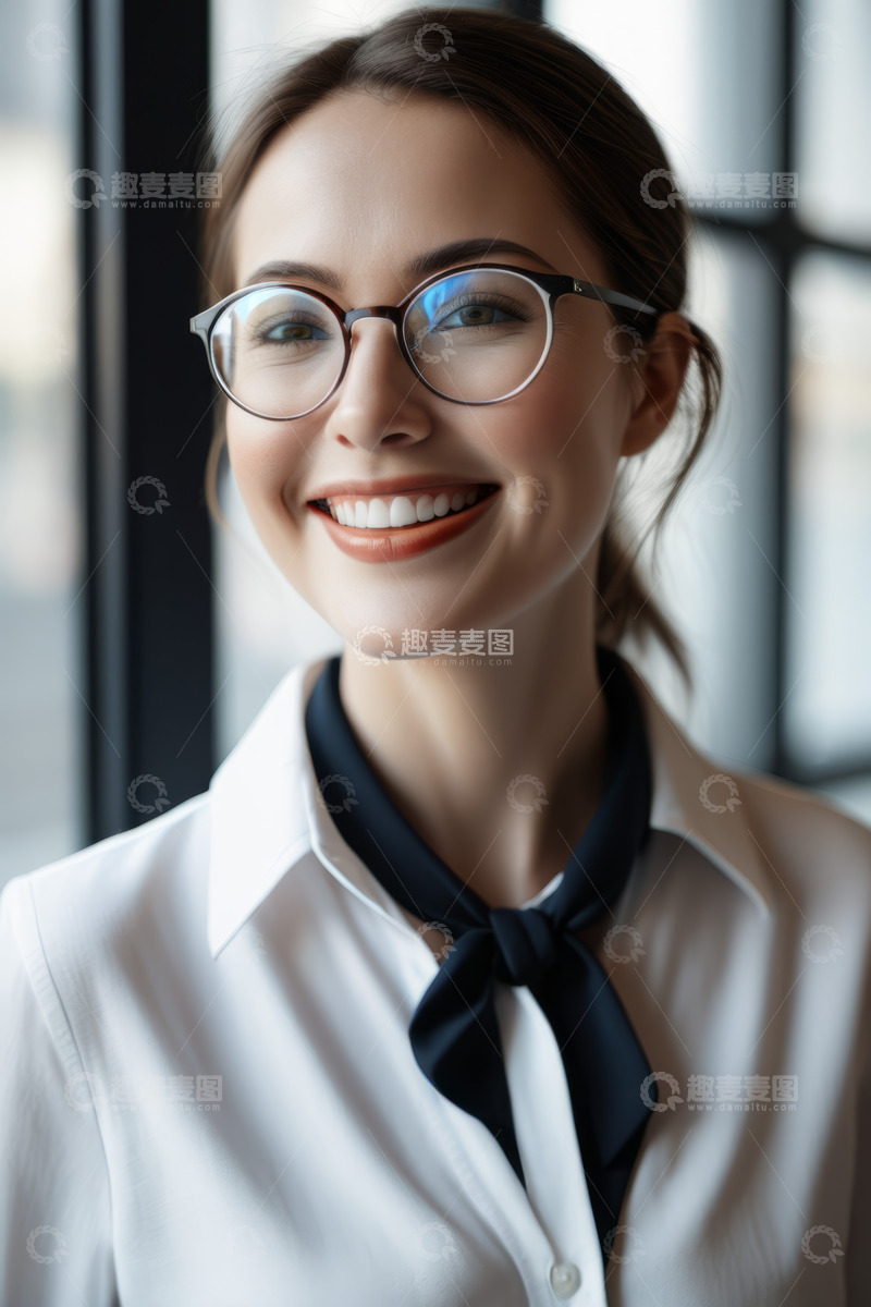 高清大图下载【趣麦麦图】戴眼镜微笑的职业女性肖像