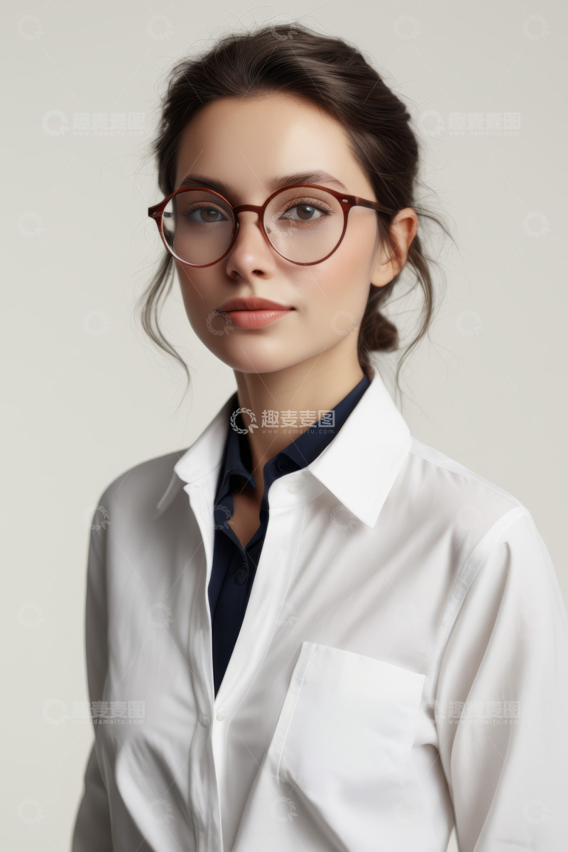 高清大图下载【趣麦麦图】戴眼镜的职业女性室内肖像