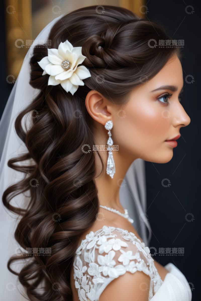 高清大图下载【趣麦麦图】新娘优雅侧颜婚纱造型特写