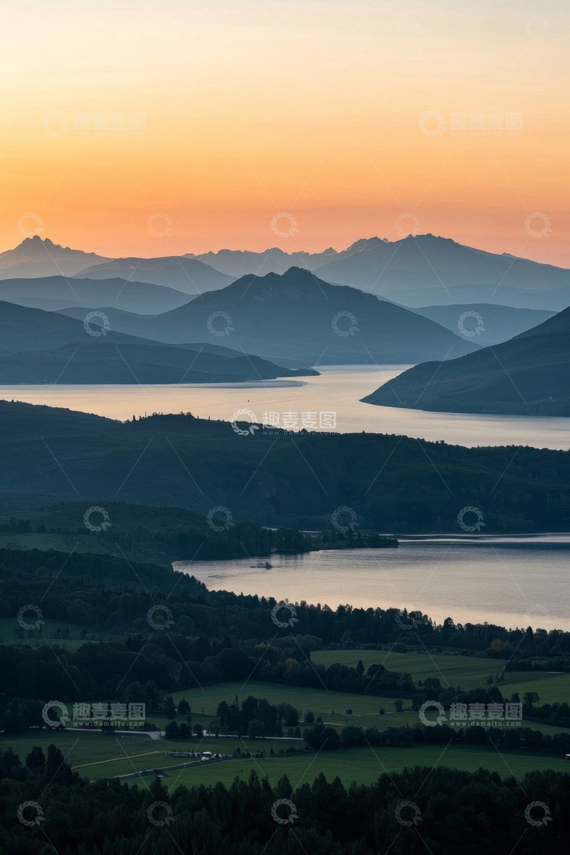 高清大图下载【趣麦麦图】夕阳下山水森林景观