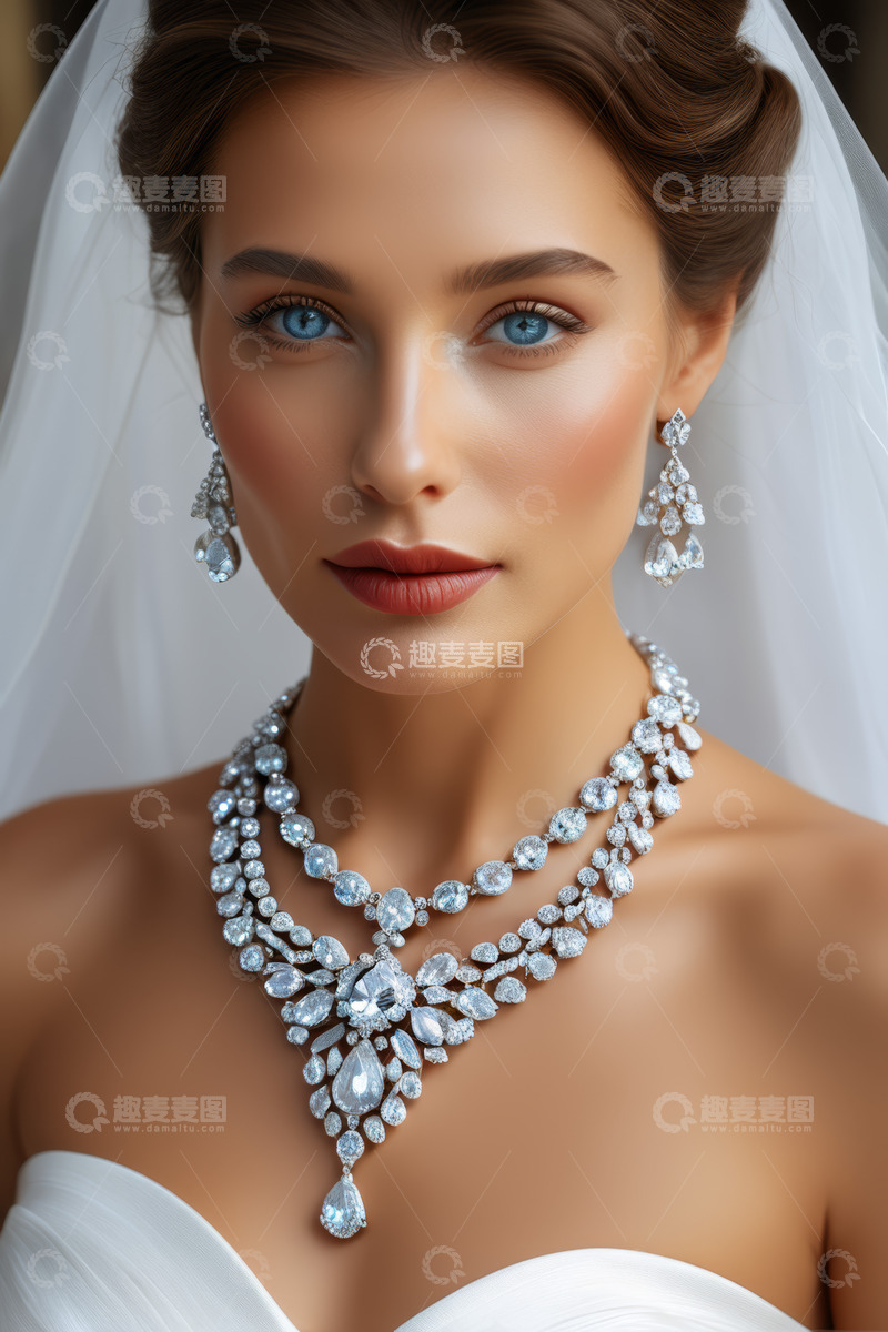 高清大图下载【趣麦麦图】佩戴首饰的新娘特写