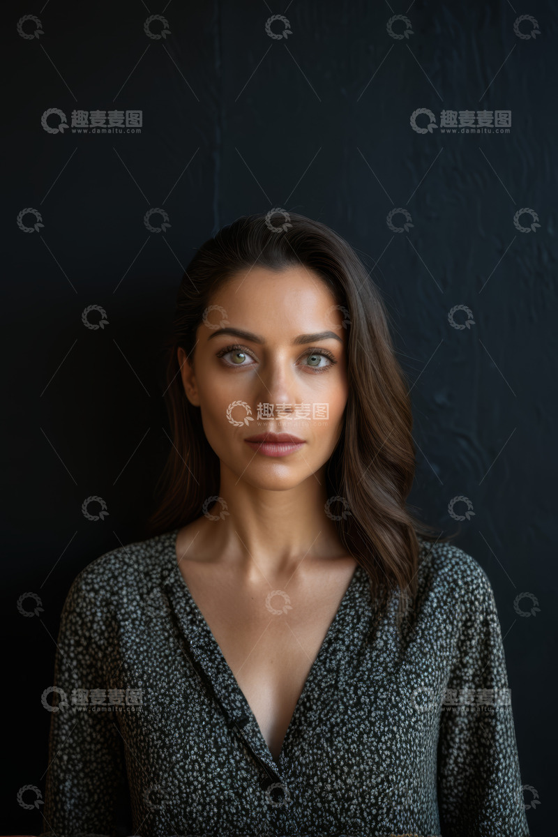 高清大图下载【趣麦麦图】女性深色背景前的人物肖像