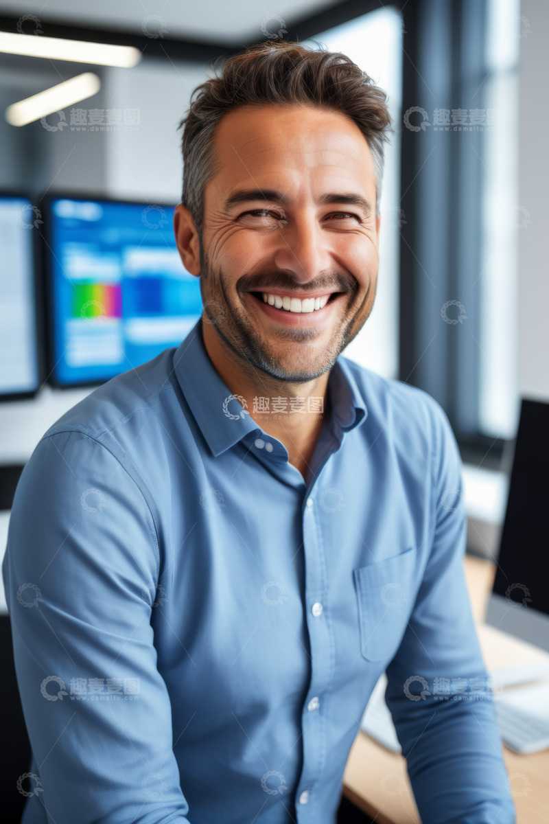 高清大图下载【趣麦麦图】办公室微笑男士工作场景