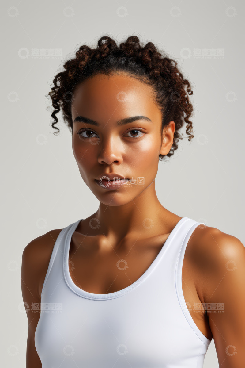 高清大图下载【趣麦麦图】穿白色背心女性的肖像特写